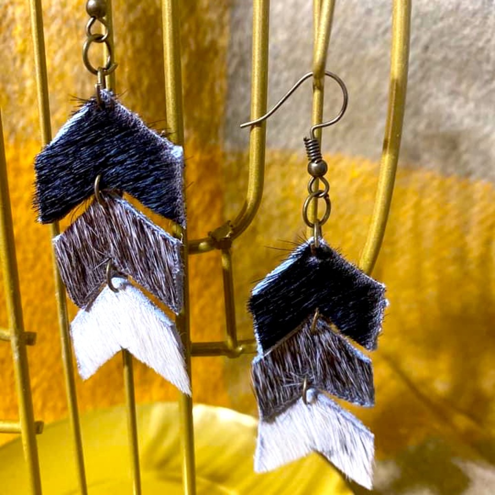 Chevron striped cowhide earrings